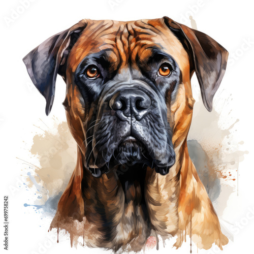 watercolor Bullmastiff clipart, Generative Ai