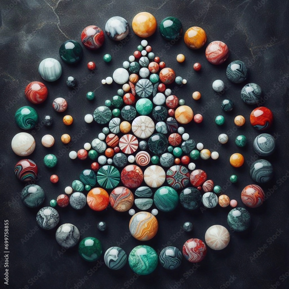 Xmas tree shape of marbel pebbles. AI generated illustration Xmas tree shape of marbel pebbles. AI generated illustration