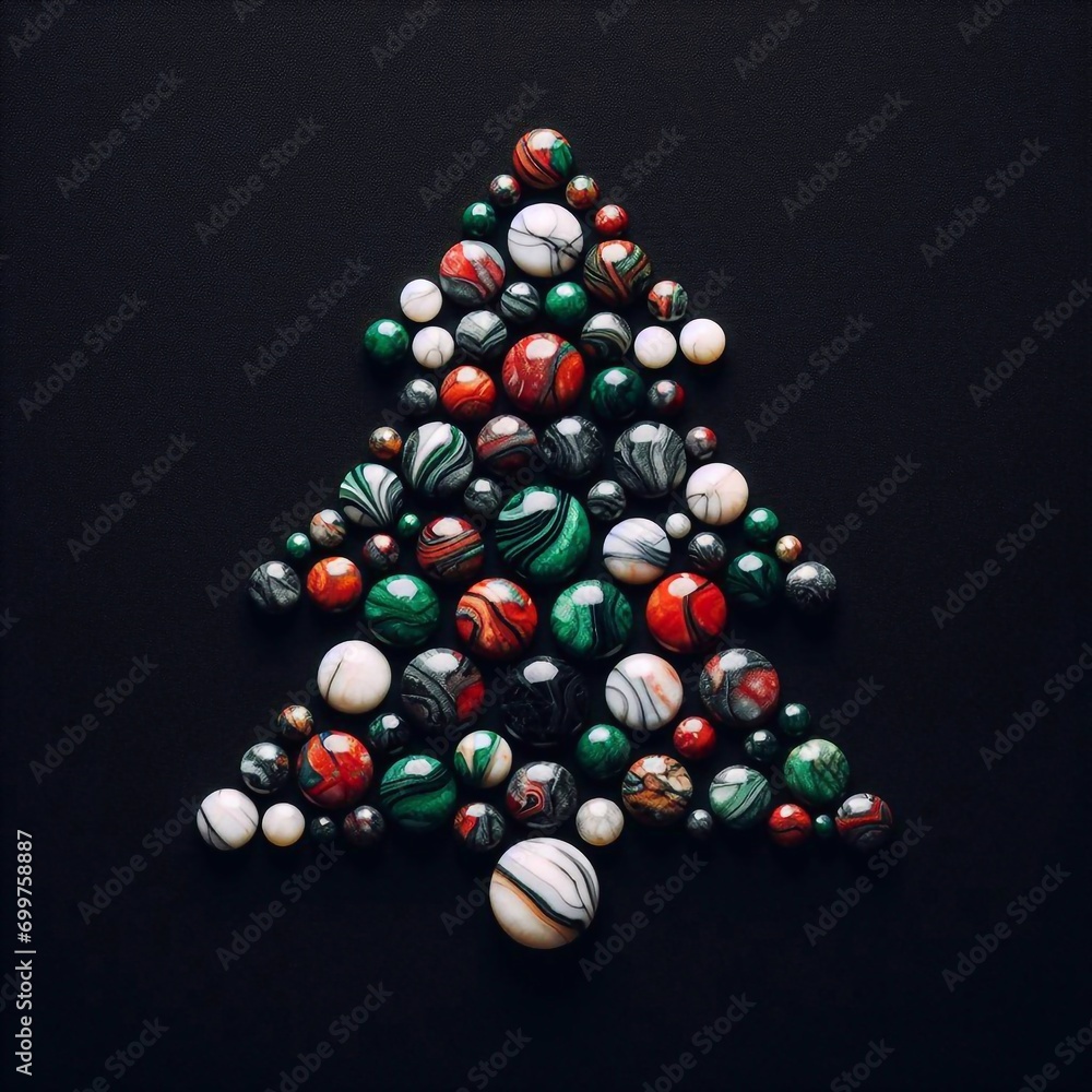 Xmas tree shape of marbel pebbles. AI generated illustration Xmas tree shape of marbel pebbles. AI generated illustration