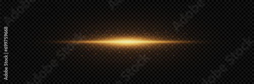Shiny golden light line. Flash flare with the effect of blinking particles. On a transparent background. photo
