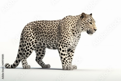 3D Rendering Big Cat Leopard on White. Generative AI