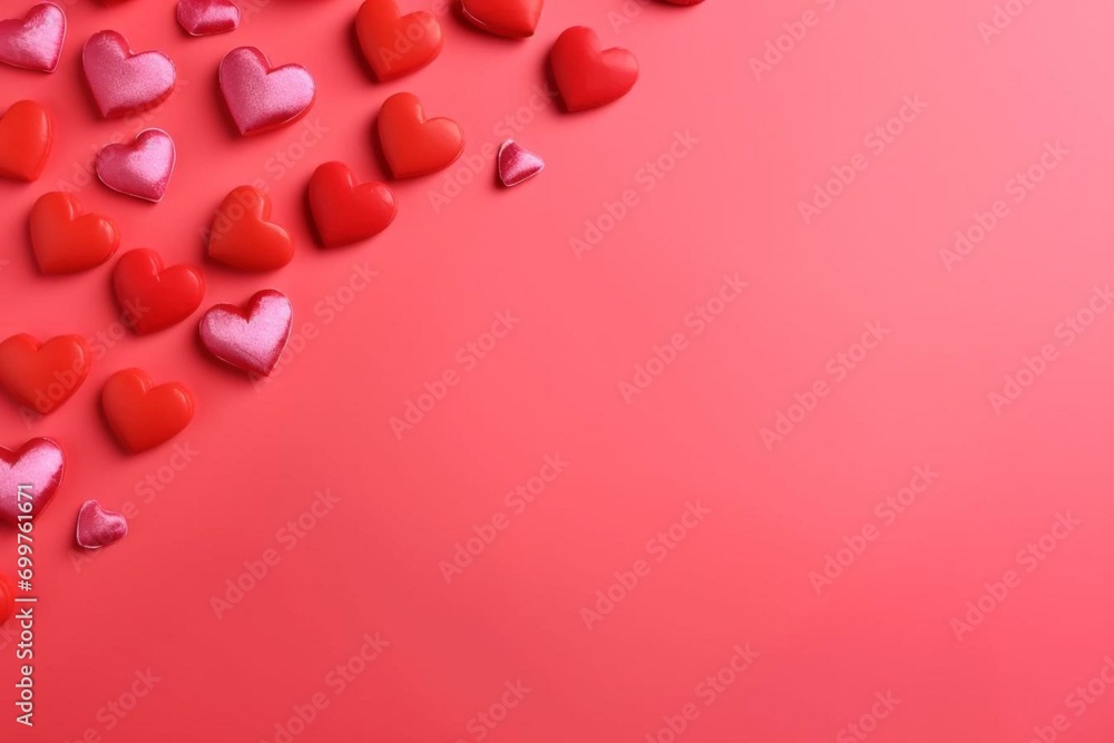 Valentine background. Valentine's day concept. Red heart on a pink background. Banner. Generative AI