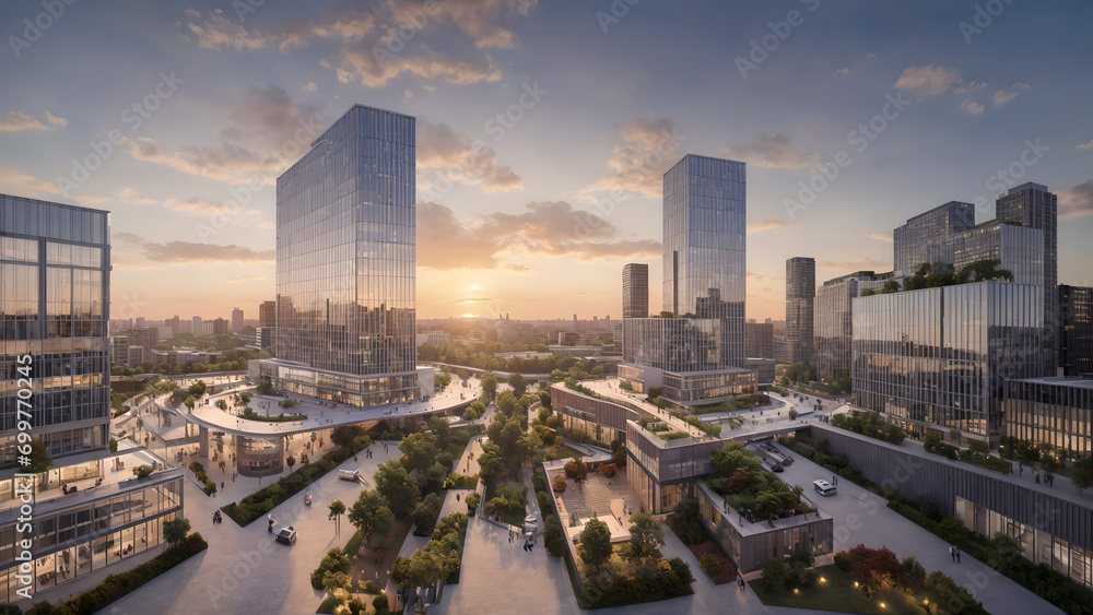 Obraz premium Modern city, dense building complex, eco-city