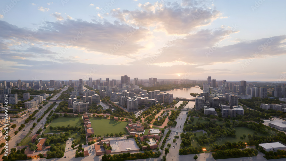 Fototapeta premium Modern city, dense building complex, eco-city