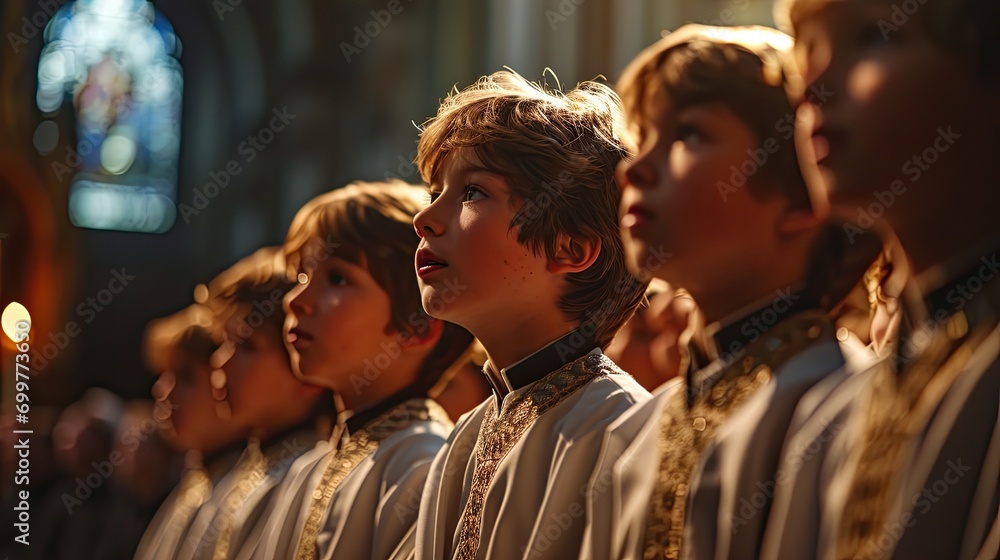 Altar boys singing in the church choir.