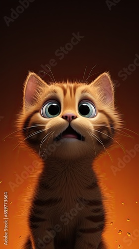 Cute cat, cartoon style, plain background.