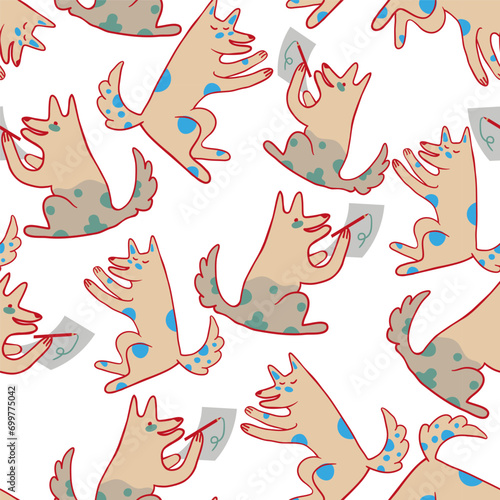 seamless pattern with dogs in vector. characters in flat style. Template for wrapping, wallpaper, background for app website. A series of furry dogs