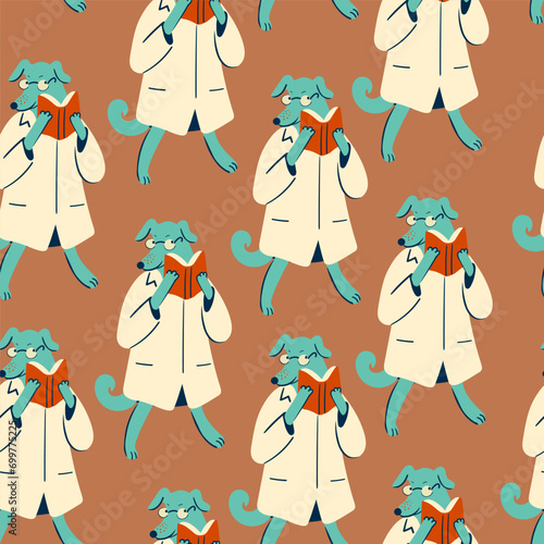 seamless pattern with dogs in vector. characters in flat style. Template for wrapping, wallpaper, background for app website. A series of furry dogs