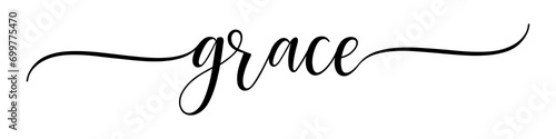Grace – Calligraphy brush text banner with transparent background.
