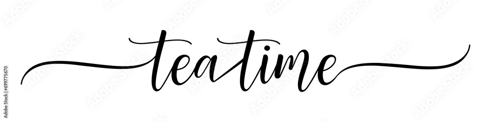 Tea Time – Calligraphy brush text banner with transparent background.