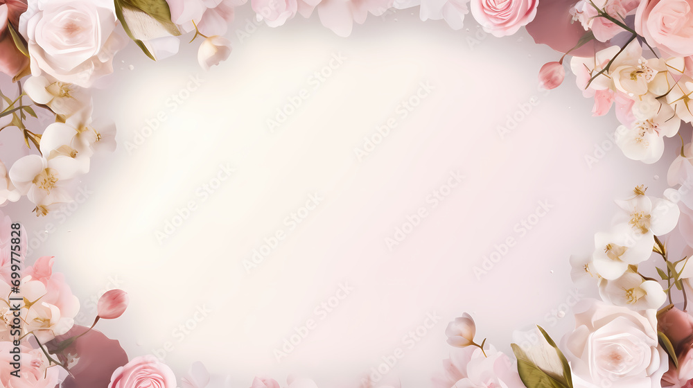 Valentine's Day flower frame with roses, Valentine's Day background with decorative floral background with copy space Valentine's Day flower frame with roses, Valentine's Day background with decorative floral background with copy space