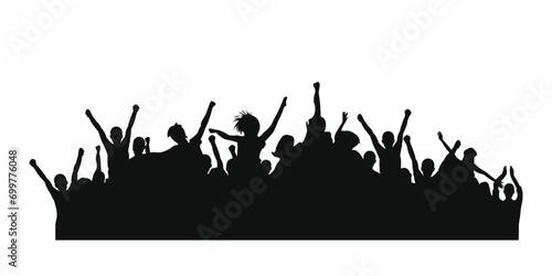 Silhouette of a cheerful crowd of people in party celebration. Vector image.  © khulqi