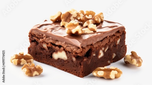 tasty walnut brownies on a backdrop transparent background on white background