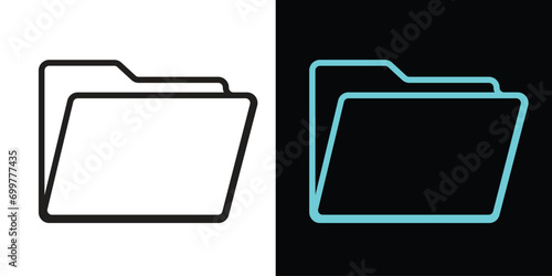 Outline folder icon, File folder sign, open data directory pictogram. Computer archive, project folder, work portfolio, file and document storage, data repository. vector