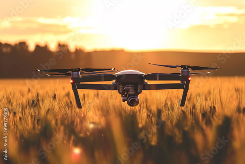 Future farming, drones working on crop fields. generative Ai © marcin jucha