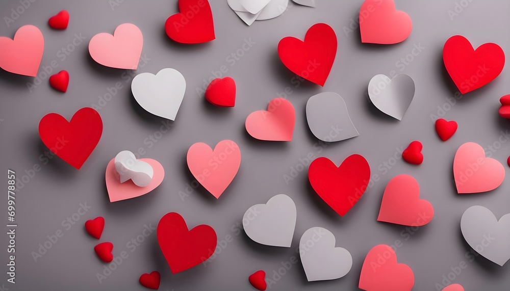 Assorted Paper Hearts on a Gray Background