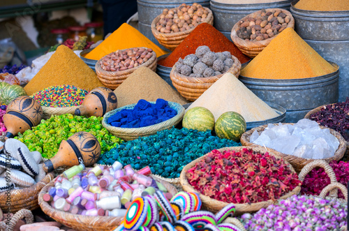Colorful spices at a traditional oriental market