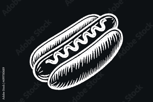 Chalk drawn hot dog icon on black background	