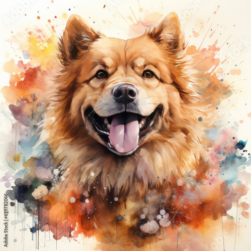 watercolor Chow Chow clipart, Generative Ai