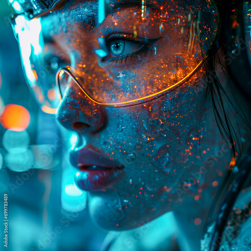 Cyberpunk women, close up portrait, future, cyborg, Generative AI