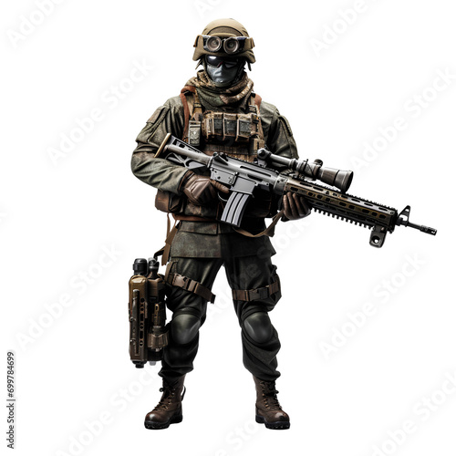Well-armed soldier with gun on transparent background PNG