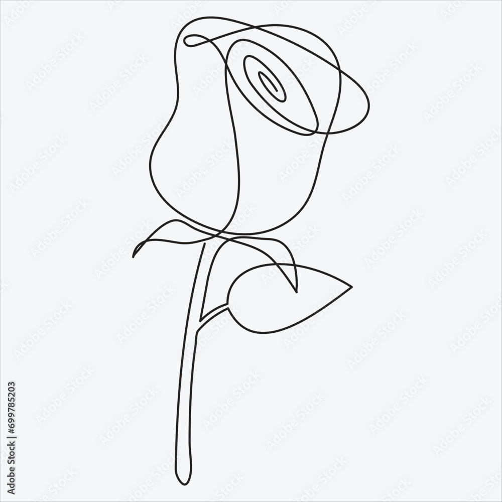 Continuous line hand drawing vector illustration rose flower One line Continuous Vector drawing art