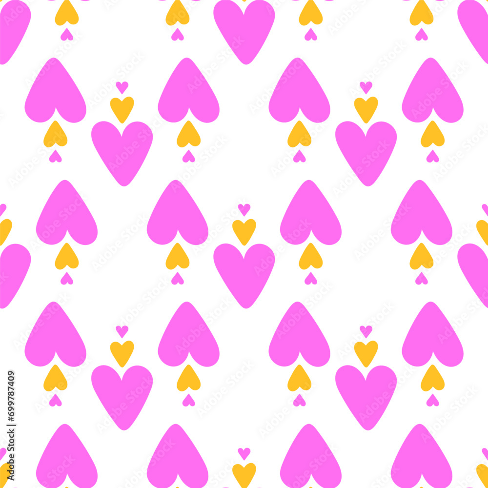 Heart shapes modern abstract seamless pattern. Romantic hand drawn vector design illustration. Colorful background for surface design. Creative repeatable wallpaper background design