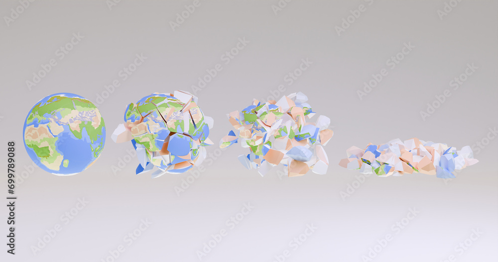 3d illustration of the destruction of the stylized earth