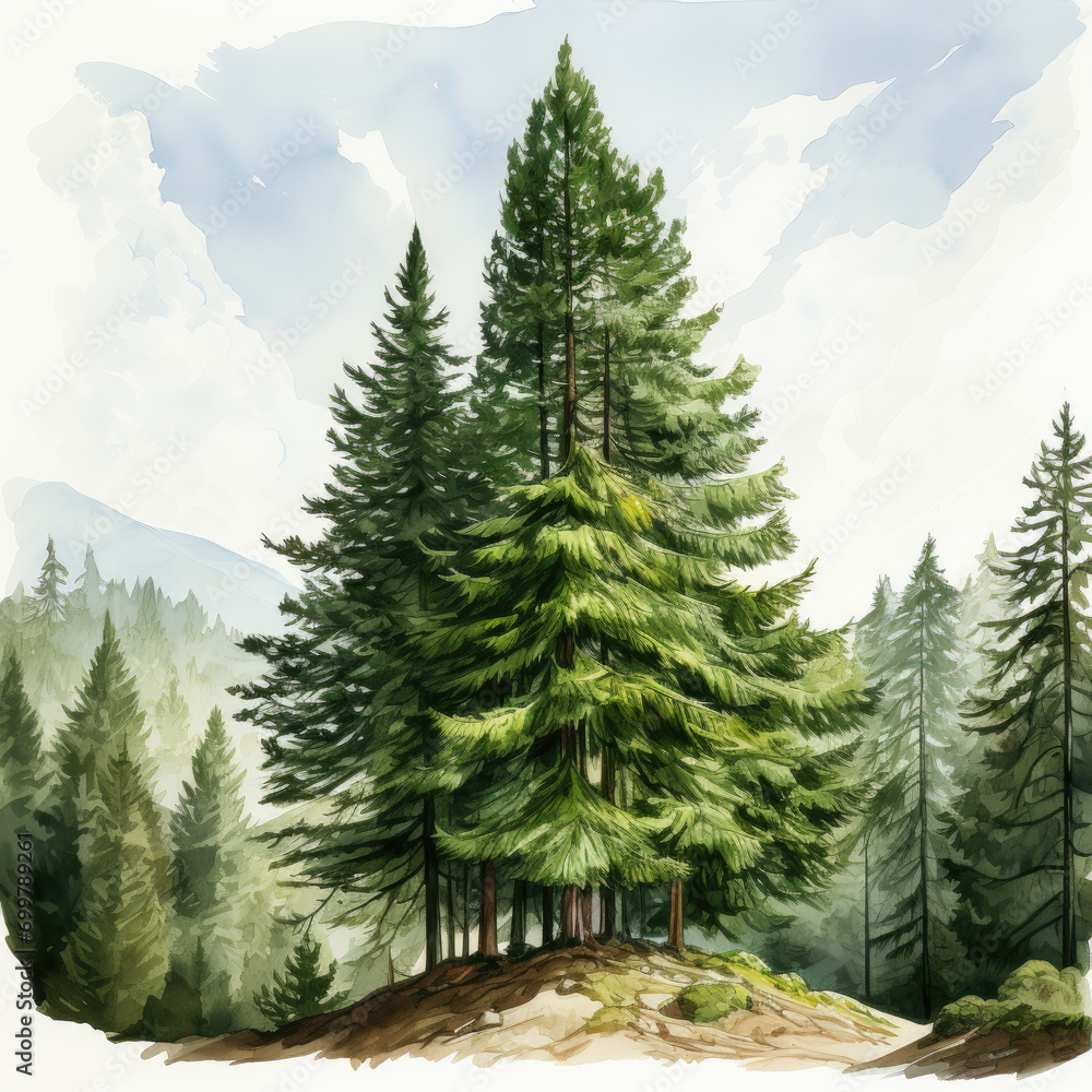 Fototapeta premium watercolor Douglas fir clipart, Generative Ai
