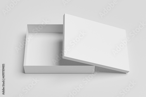 Blank square thin box  with lid isolated on white background. photo
