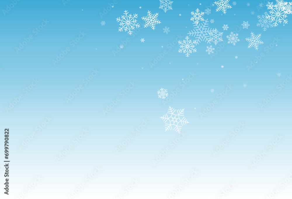White Snowfall Vector Blue Background. New Silver
