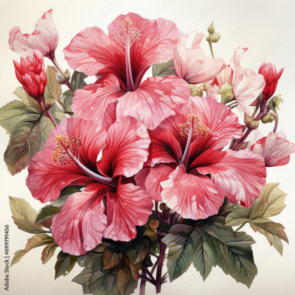 watercolor grunge oil painted hibiscus flowers clipart, Generative Ai watercolor grunge oil painted hibiscus flowers clipart, Generative Ai