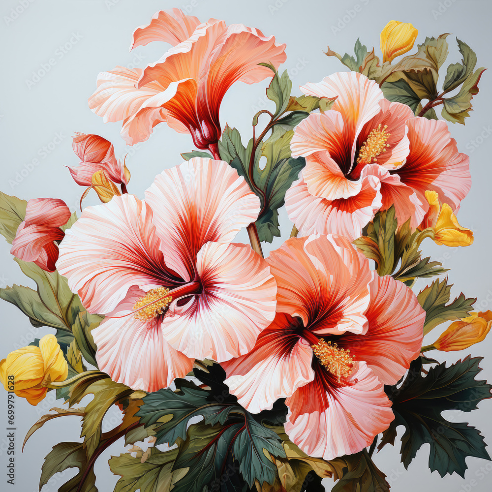 watercolor grunge oil painted hibiscus flowers clipart, Generative Ai watercolor grunge oil painted hibiscus flowers clipart, Generative Ai