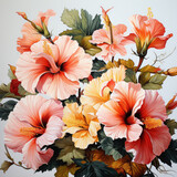 watercolor grunge oil painted hibiscus flowers clipart, Generative Ai
