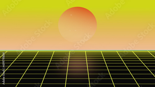 yellow synthwave solar panel and sun background