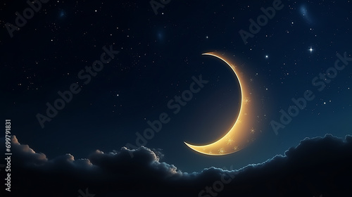 The Crescent moon in Ramadan the sky in Dark Background Ramadan Vibes