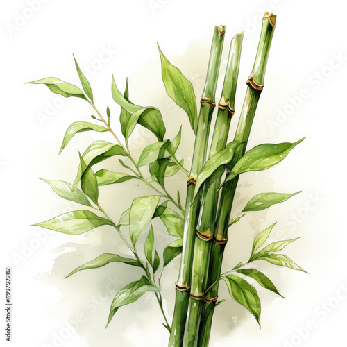 watercolor Lucky bamboo stalk clipart, Generative Ai