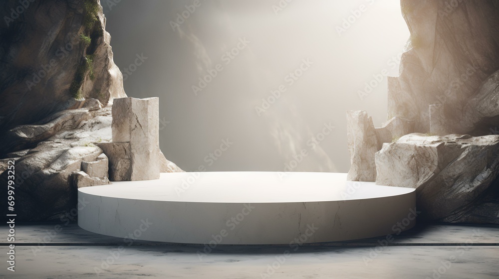 white stone podium created with generative AI white stone podium created with generative AI
