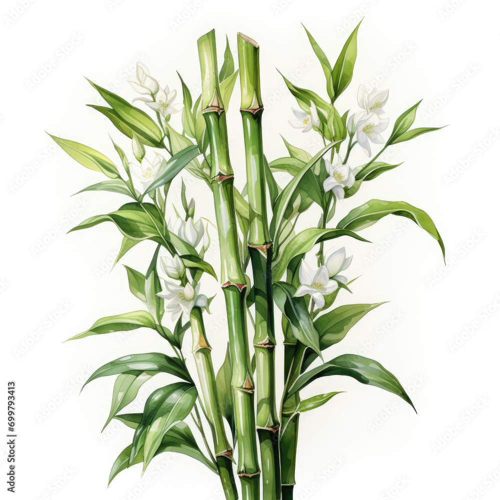 Obraz premium watercolor Lucky bamboo stalk clipart, Generative Ai