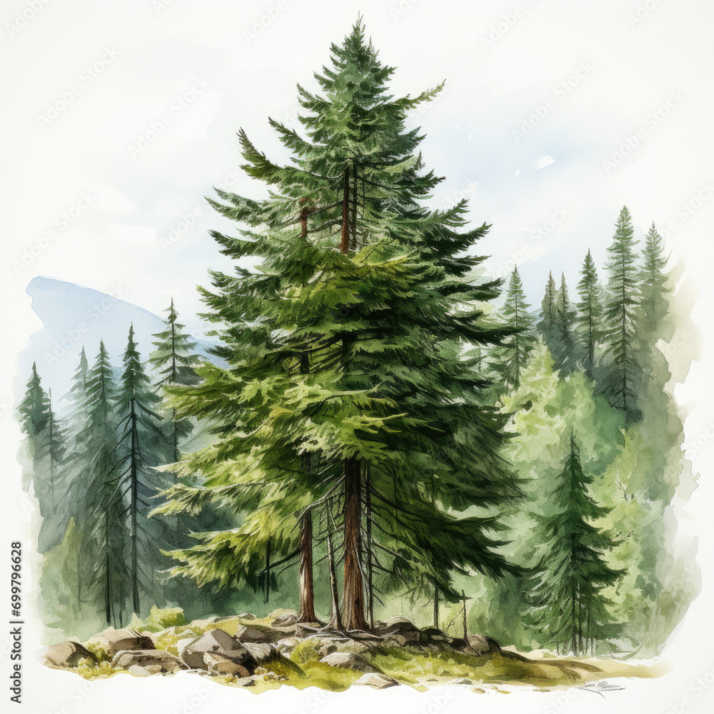 Fototapeta premium watercolor Norway spruce clipart, Generative Ai