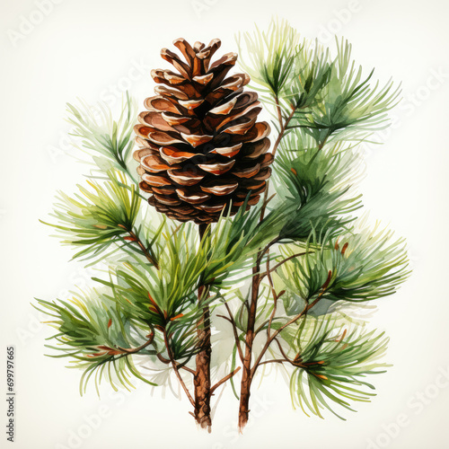 watercolor Pine clipart, Generative Ai