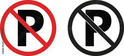 No parking icon set in red and black isolated on white background . Traffic parking ban sign vector