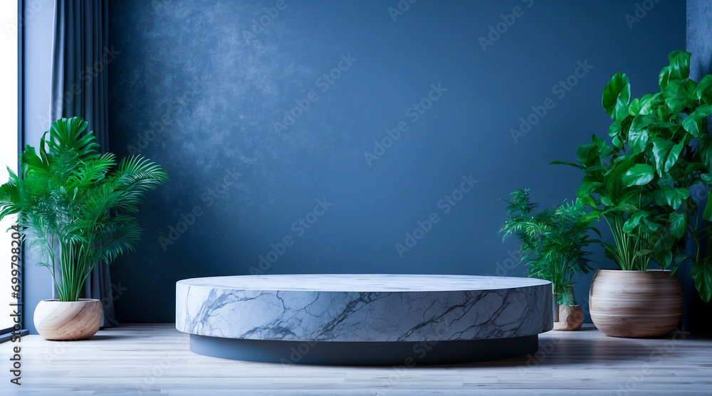 Round shape black marble podium for Abstract minimal wall scene for mockup products display Round shape black marble podium for Abstract minimal wall scene for mockup products display