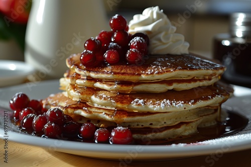 Delicious pancakes with whi...