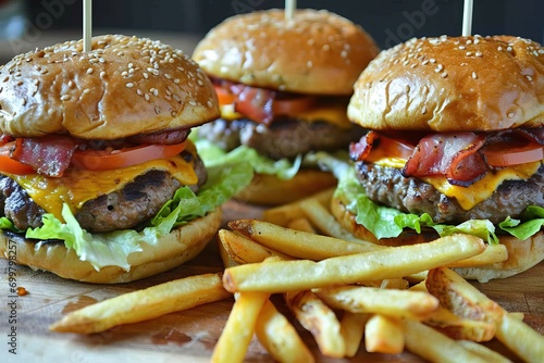 Hamburger and fries with le...