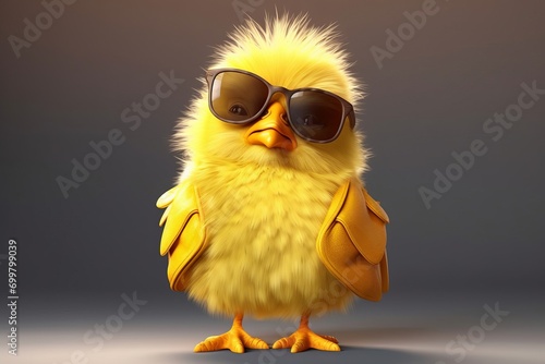 Cute little chicken wearing sunglasses - 3D Rendered Illustration