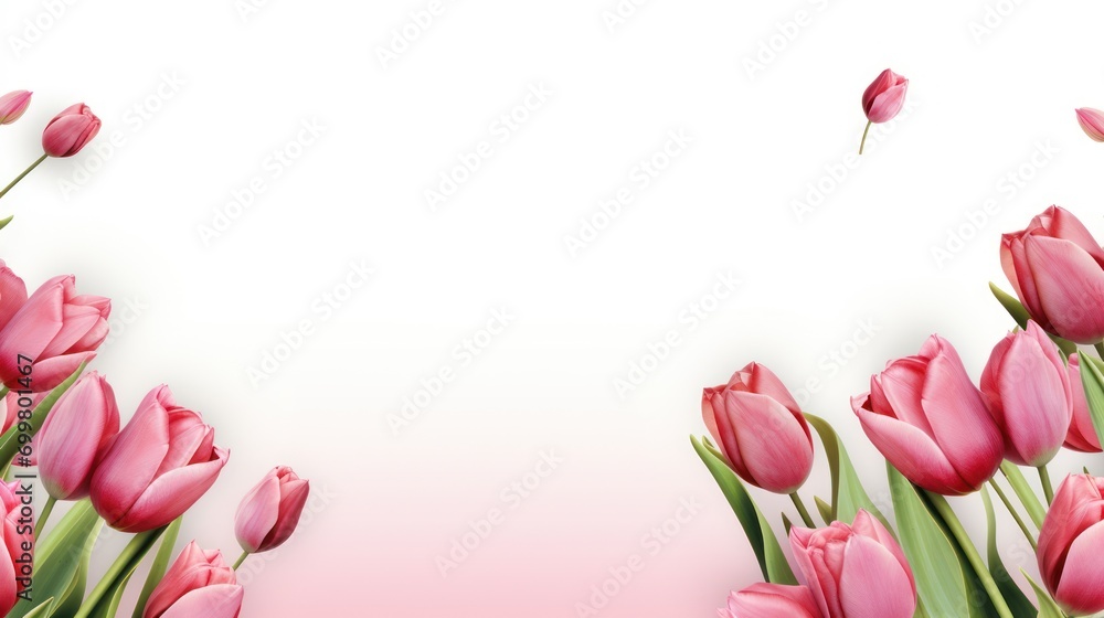a bunch of pink tulips on a white and pink background with a place for a text or image. a bunch of pink tulips on a white and pink background with a place for a text or image.