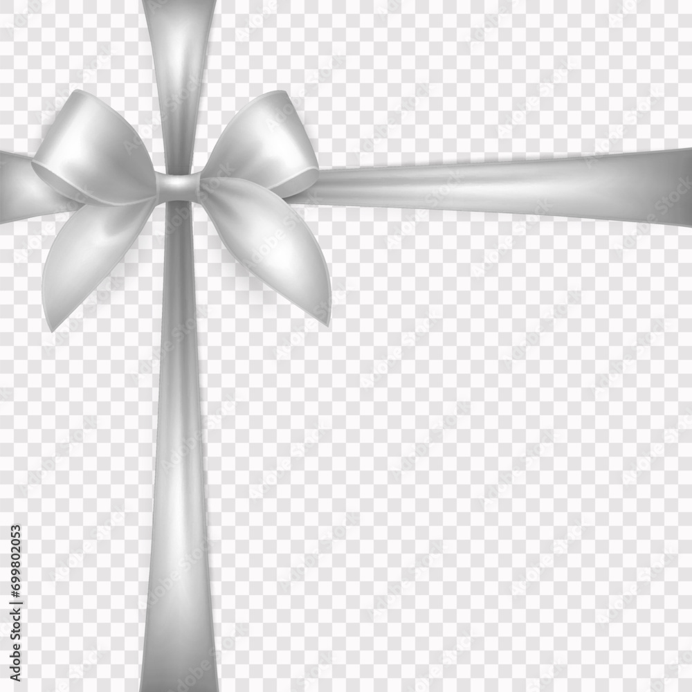 Vector Realistic Silk White Gift Ribbon, Satin Bow for Greeting Card, Gift, Isolated. Bow Design Template, Concept for Birthday, Christmas Presents, Gifts, Invitation, Box Vector Realistic Silk White Gift Ribbon, Satin Bow for Greeting Card, Gift, Isolated. Bow Design Template, Concept for Birthday, Christmas Presents, Gifts, Invitation, Box
