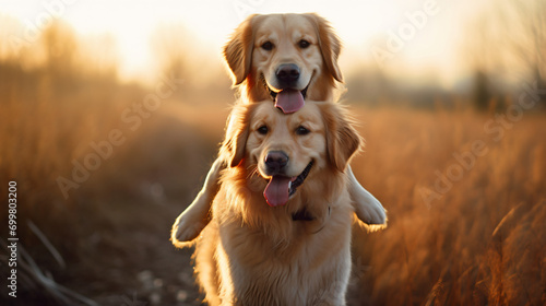 Golden retriever dogs on their backs photo