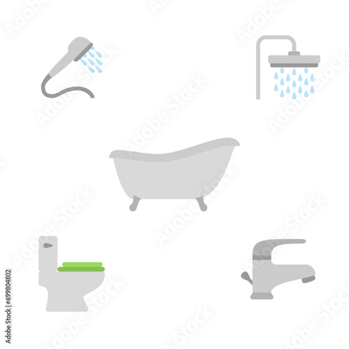 Bathroom items Household appliances. Flat icon vector illustration. Editable stroke 